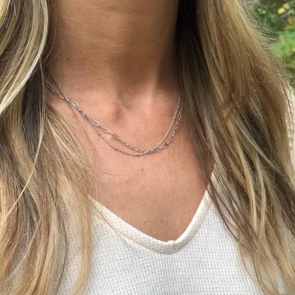 Rhodium dipped stacked chain necklaces - Picture 2 of 2